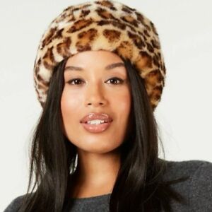 NINE WEST Women's Faux Fur Cuff Cloche Cheetah Leopard Spot Beanie Bucket Hat